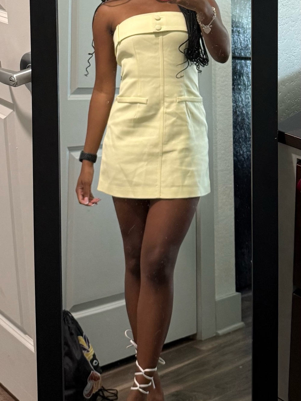 PrettyLittleThing Pale Yellow Strapless Mini Dress